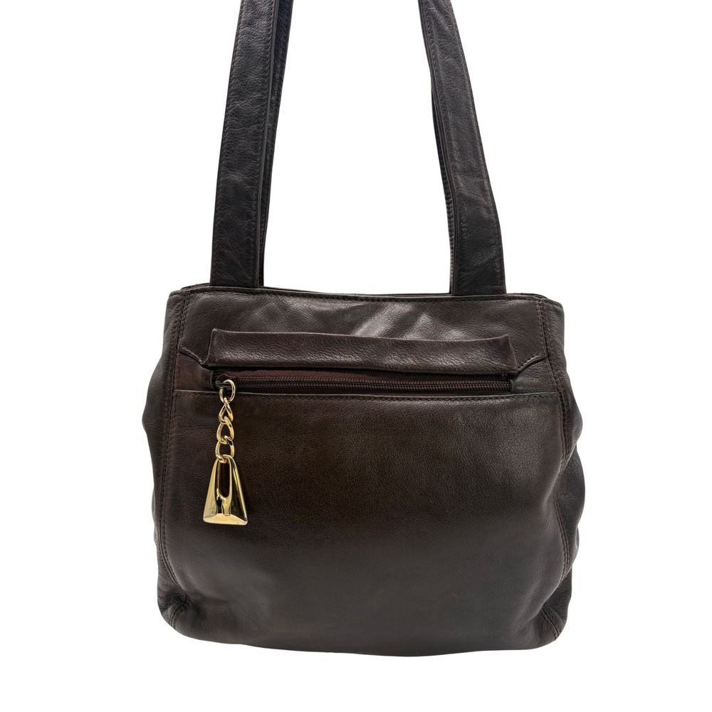 Hastings & Smith Dark‎ Brown Leather Shoulder Bag Gold Tone Charm Organizer Tote